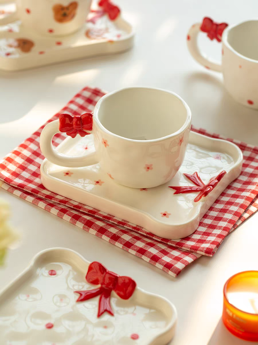 Pinterest Bow White Mug Set (Cup & Saucer)
