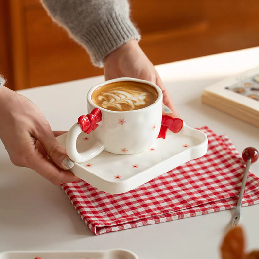 Pinterest Bow White Mug Set (Cup & Saucer)