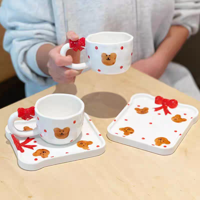 Kawaii Bear Mug Set (Cup & Saucer)