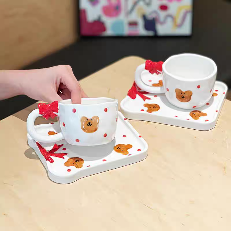 Kawaii Bear Mug Set (Cup & Saucer)