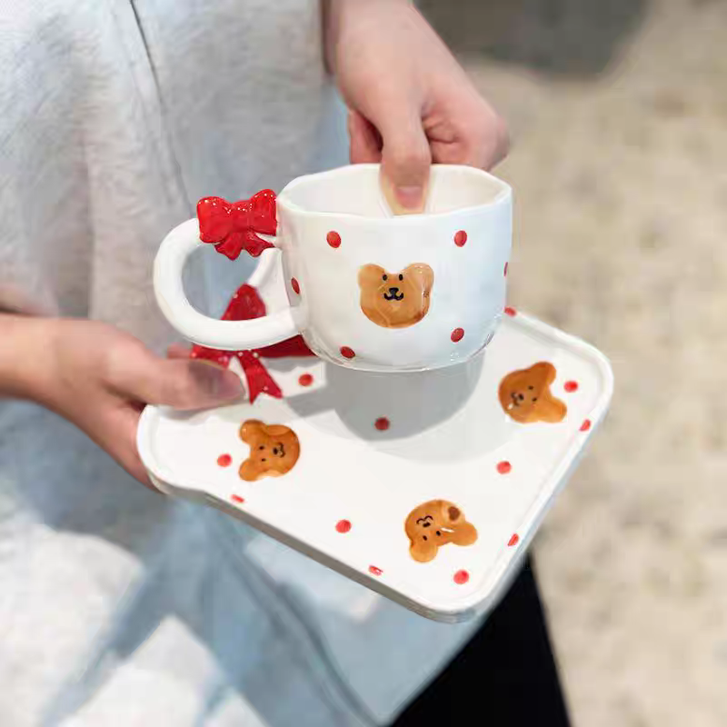 Kawaii Bear Mug Set (Cup & Saucer)
