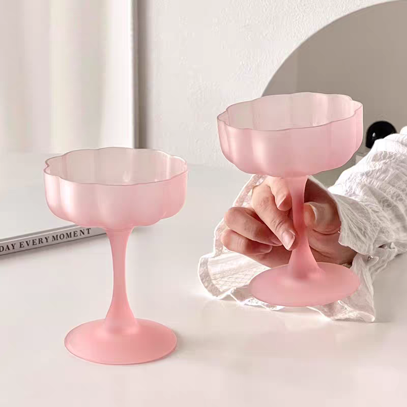 Frosted Pink Icecream Glass Cup