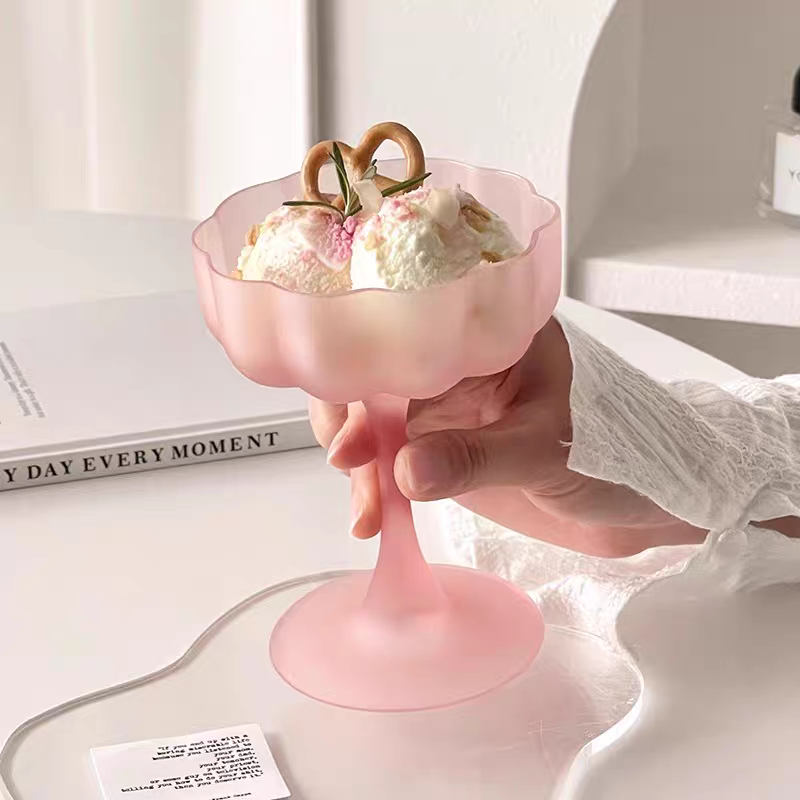 Frosted Pink Icecream Glass Cup