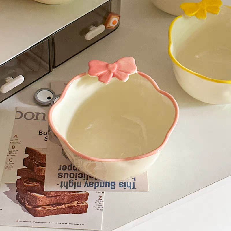 Ceramic Bow Snack Bowl - Pink