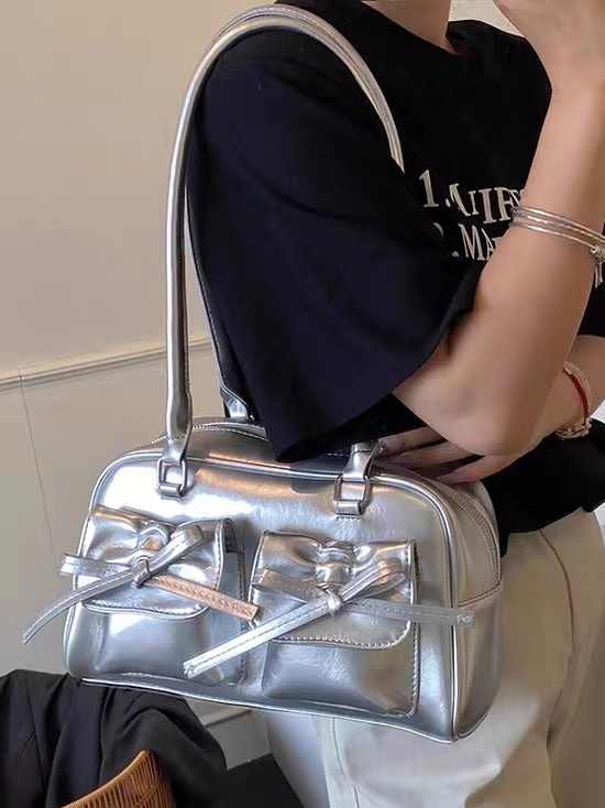 Korean Silver Coquette Handbag - With FREE Cherry Keycharm