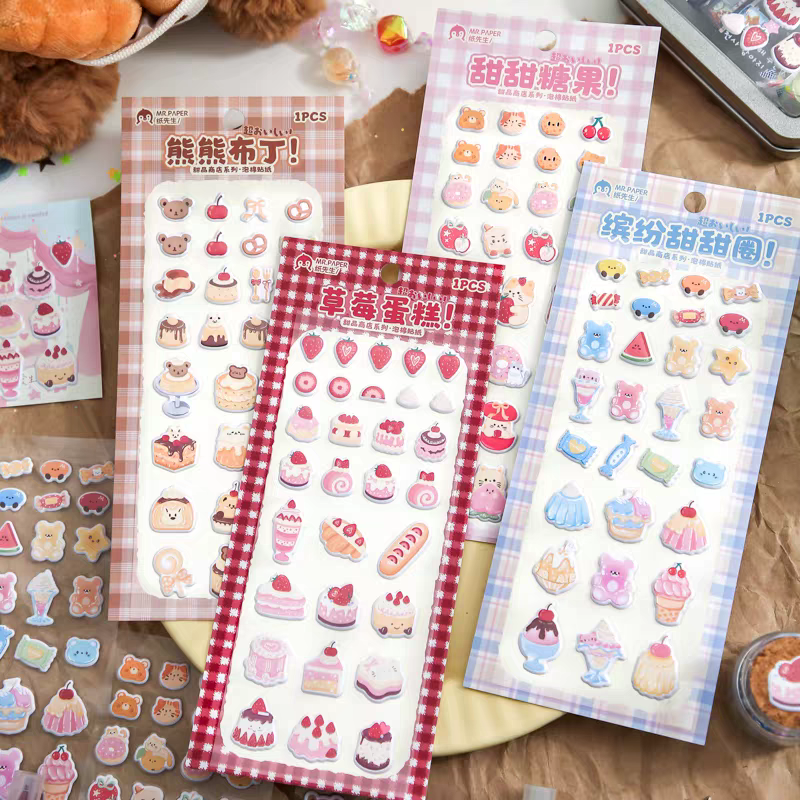 Mr.Paper Puffy Kawaii Dessert Illustration Journal Stickers  - Set of 4