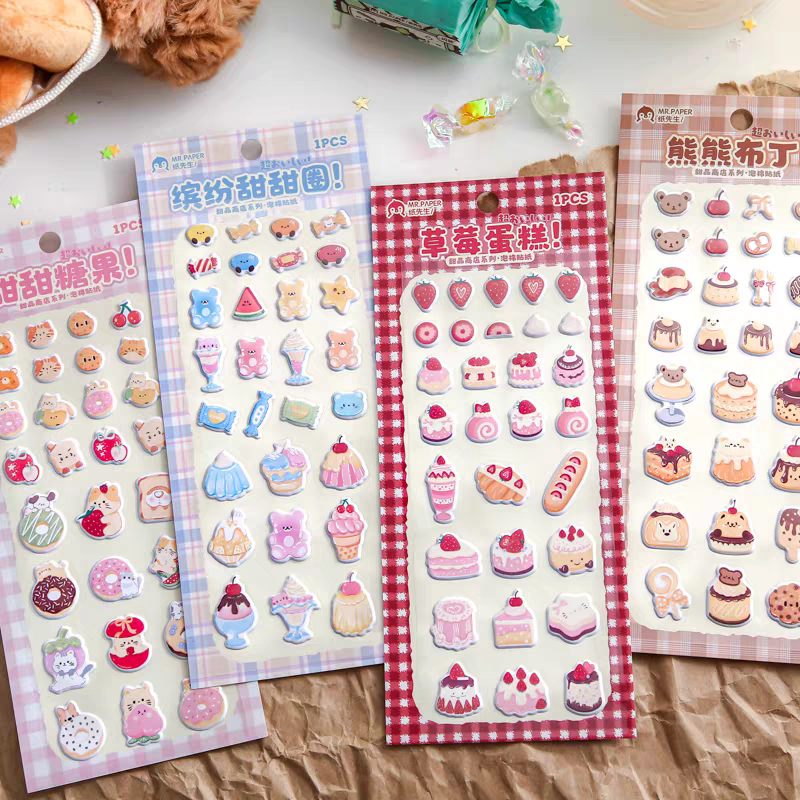 Mr.Paper Puffy Kawaii Dessert Illustration Journal Stickers  - Set of 4