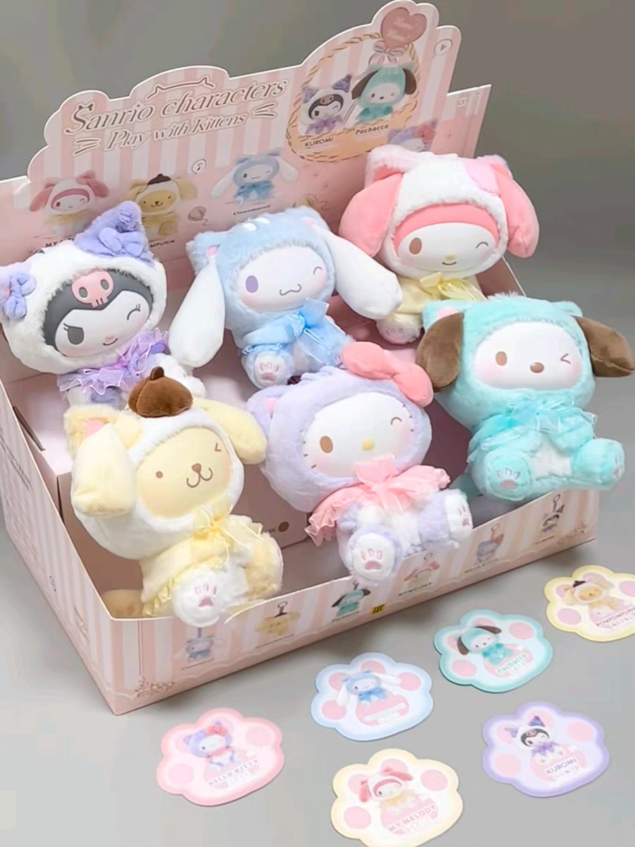 Top Toy Sanrio Characters Play With Kittens Series Plush Keychains Blind Box