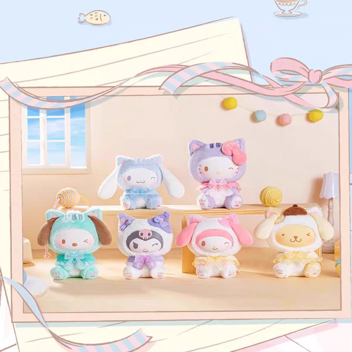 Top Toy Sanrio Characters Play With Kittens Series Plush Keychains Blind Box