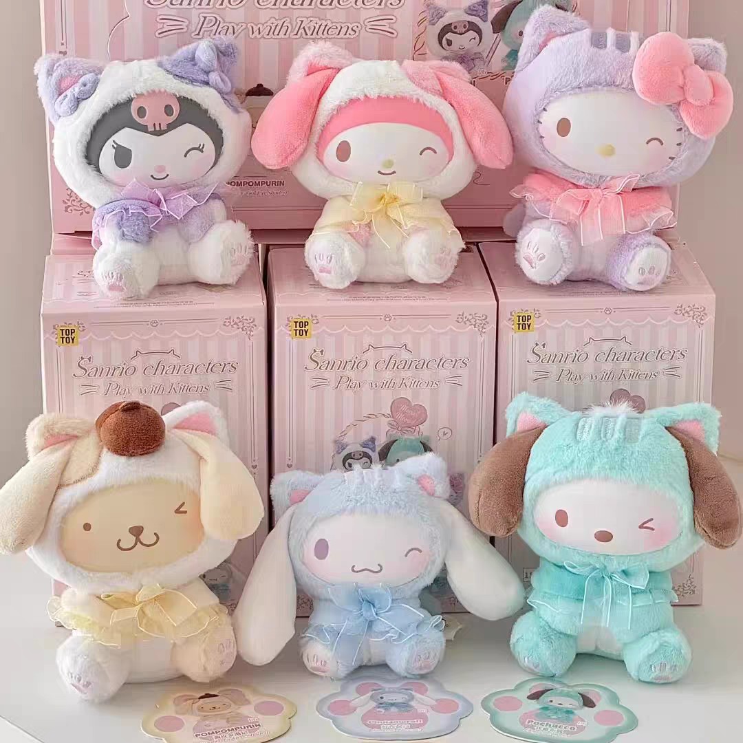 Top Toy Sanrio Characters Play With Kittens Series Plush Keychains Blind Box