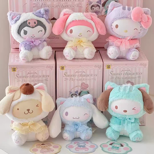 Top Toy Sanrio Characters Play With Kittens Series Plush Keychains Blind Box