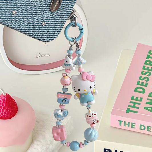 Handmade Hello Kitty Luxe Phone Charm (with Genuine Sanrio Bean Figure) - Preorder