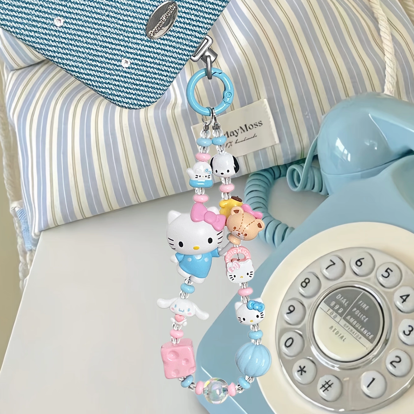 Handmade Hello Kitty Luxe Phone Charm (with Genuine Sanrio Bean Figure) - Preorder