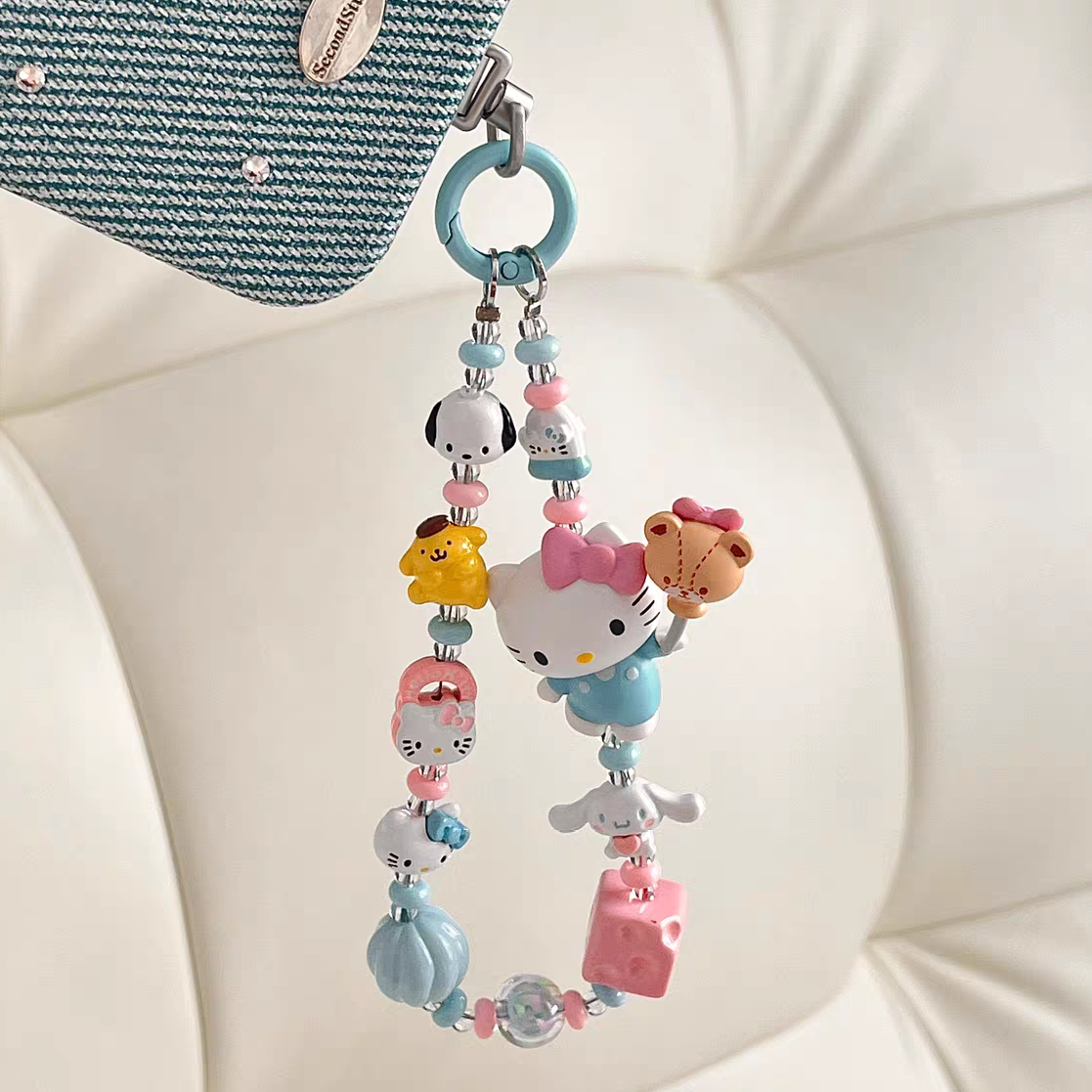 Handmade Hello Kitty Luxe Phone Charm (with Genuine Sanrio Bean Figure) - Preorder