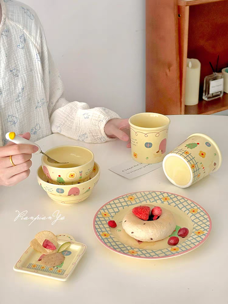 Kawaii Illustration Ceramic Tableware Set