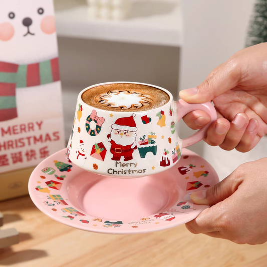 Christmas Illustration Cup and Saucer With Spoon( In Gift Box)