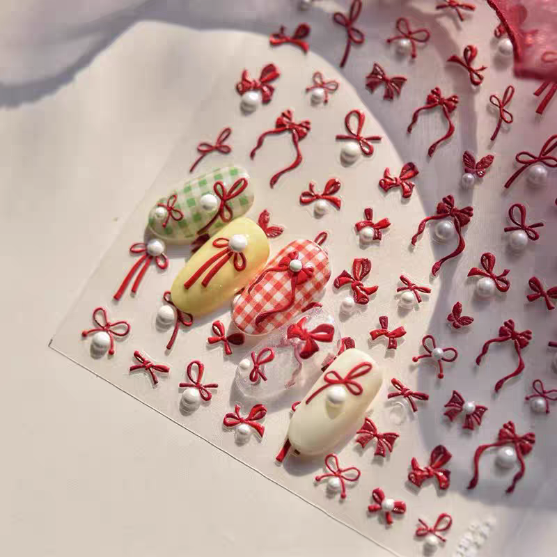 Coquette Red Bow Nail Art Sticker