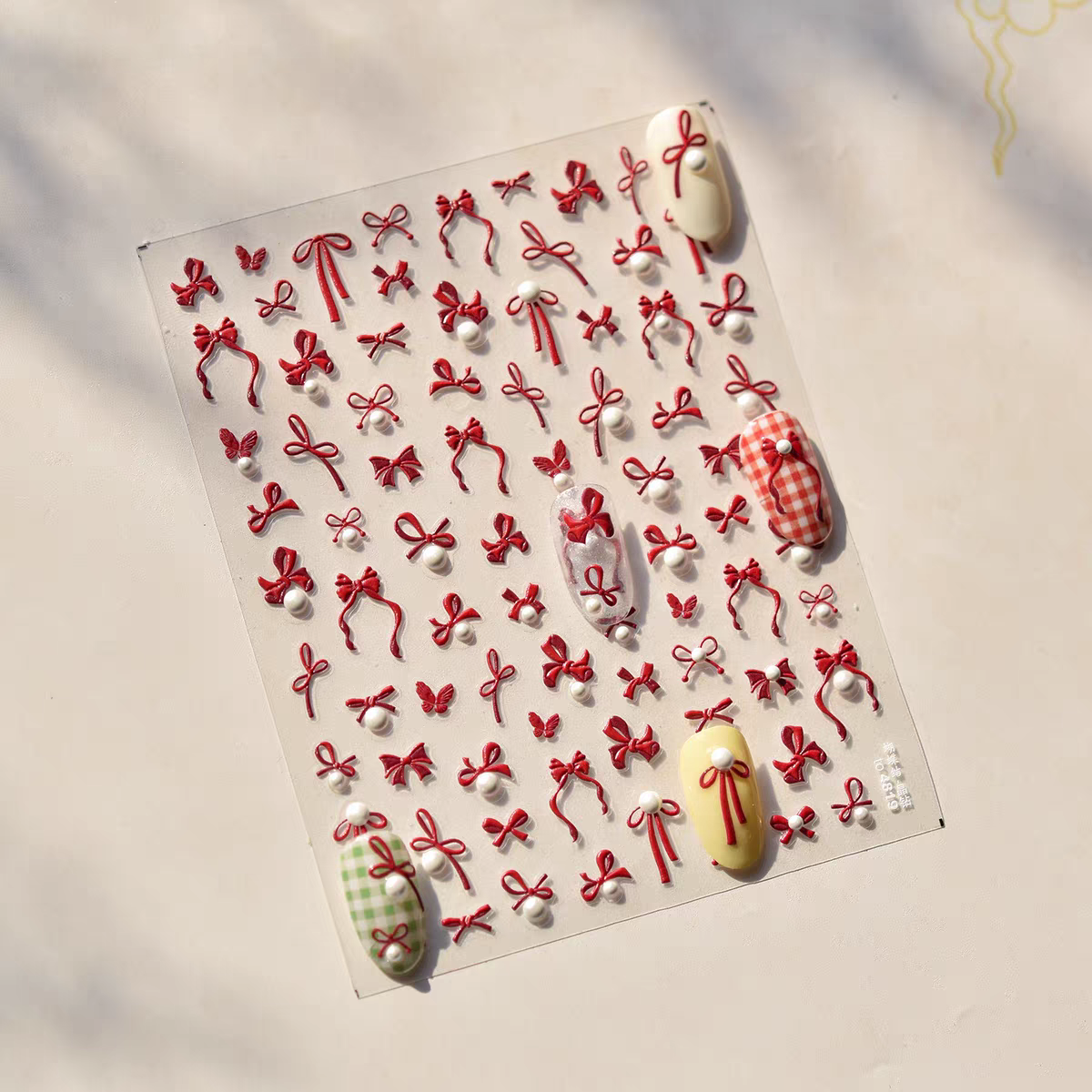 Coquette Red Bow Nail Art Sticker