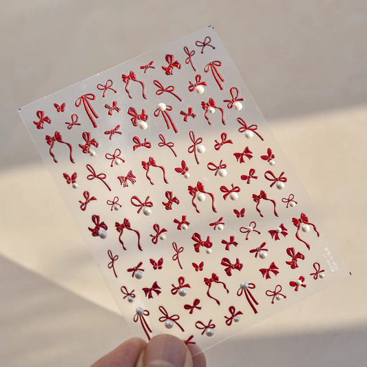 Coquette Red Bow Nail Art Sticker