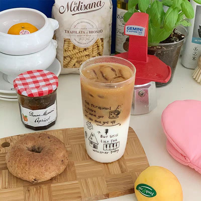 Pinteresty Doodle Latte Glass Cup