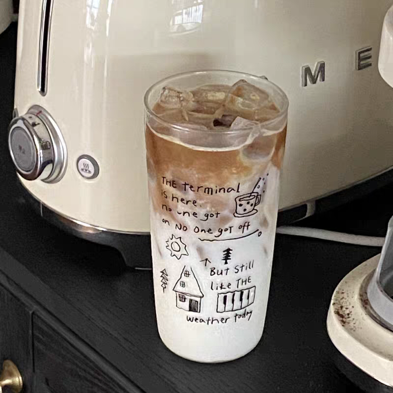 Pinteresty Doodle Latte Glass Cup