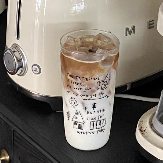 Pinteresty Doodle Latte Glass Cup