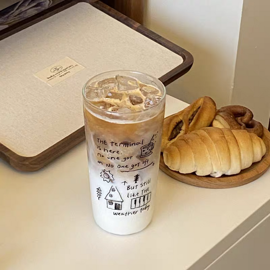 Pinteresty Doodle Latte Glass Cup