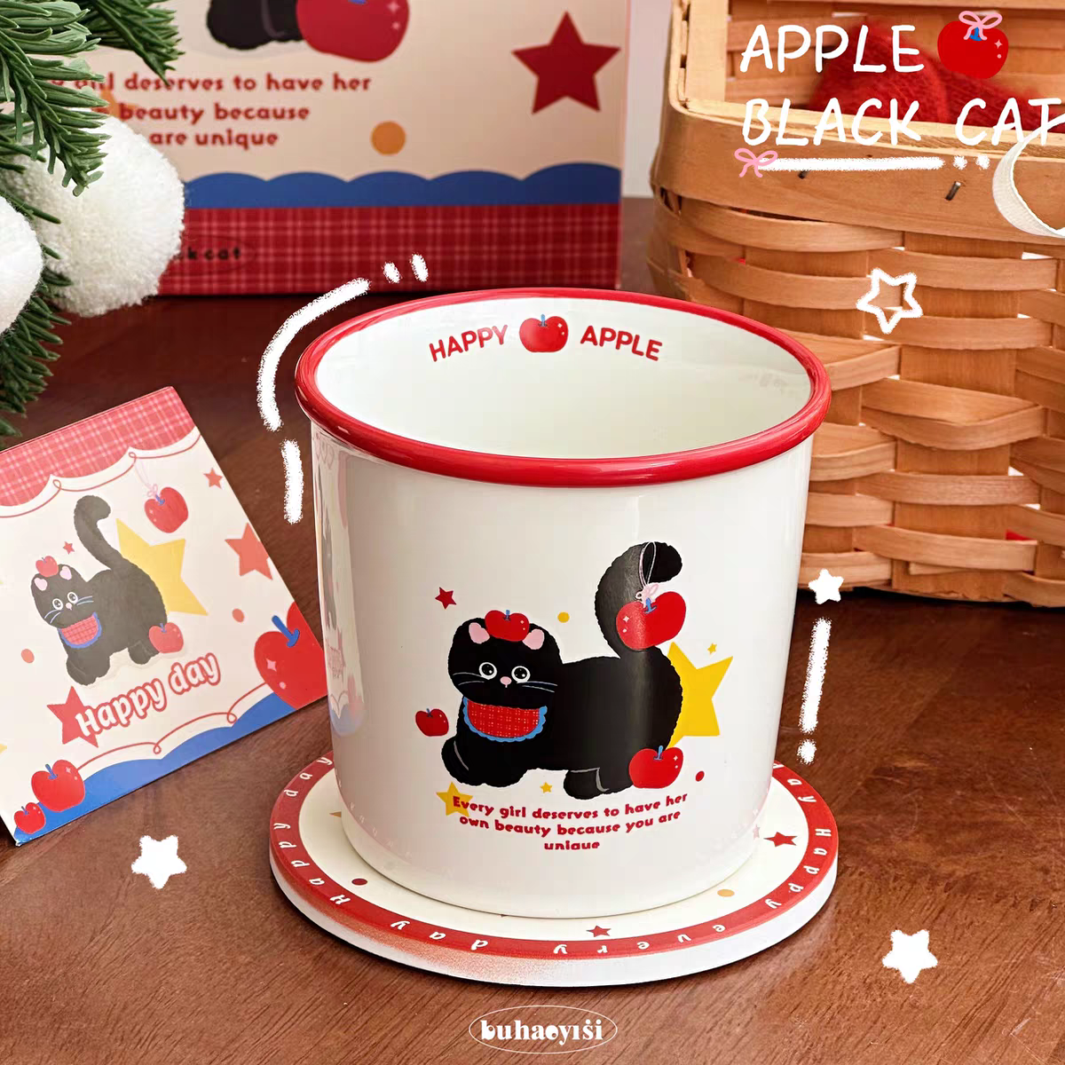 Cute Cartoon Kitty Ceramic Mug - Merry Christmas