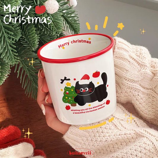 Cute Cartoon Kitty Ceramic Mug - Merry Christmas