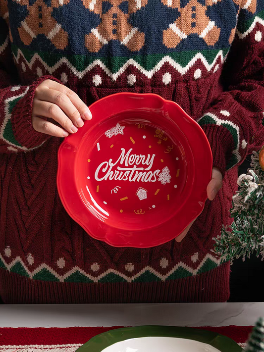 Merry Christmas Ceramic Red Plate