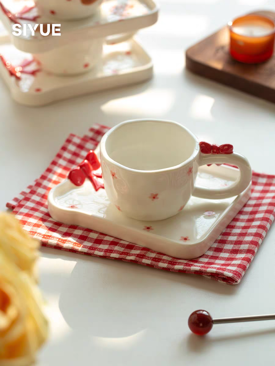 Pinterest Bow White Mug Set (Cup & Saucer)