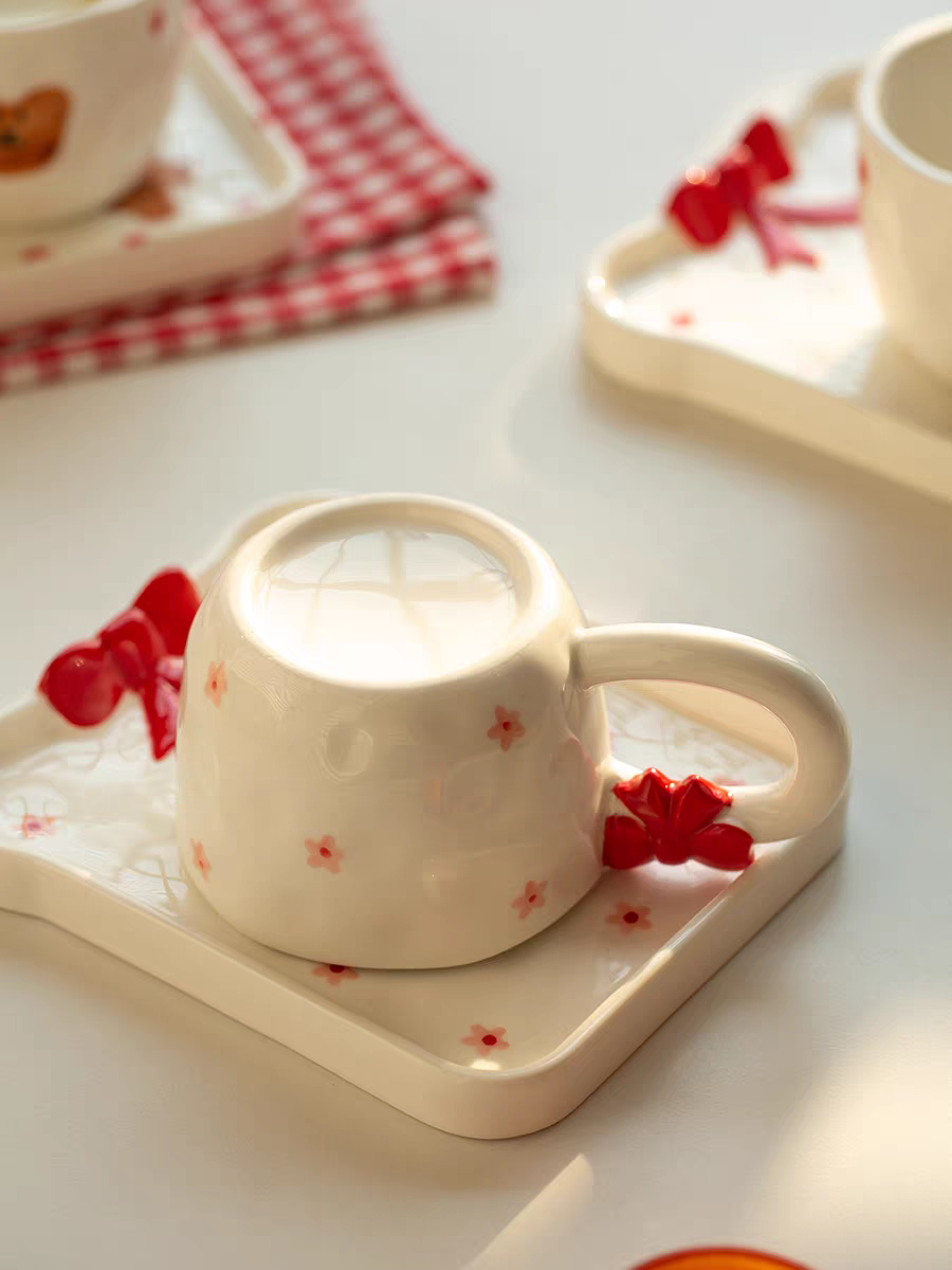 Pinterest Bow White Mug Set (Cup & Saucer)
