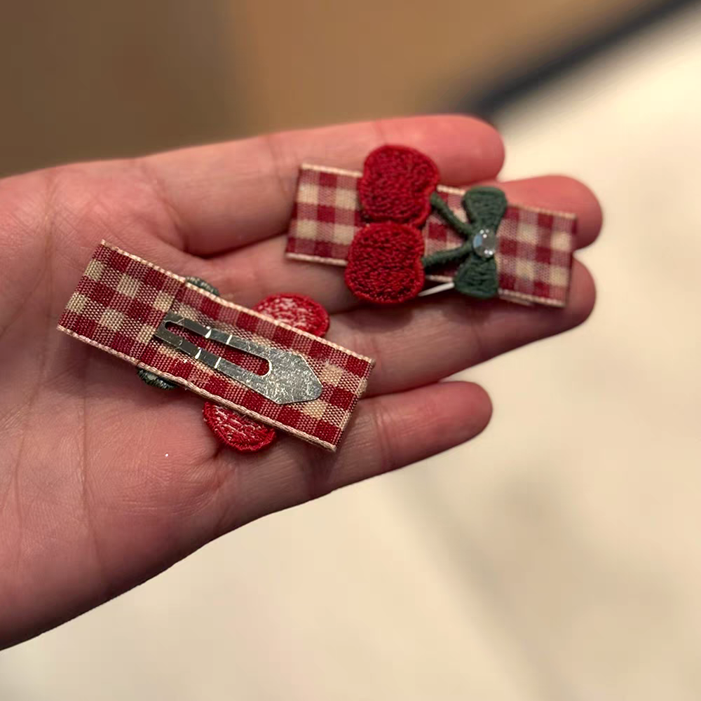 Cute Red Plaid Cherry Hair Clips Set