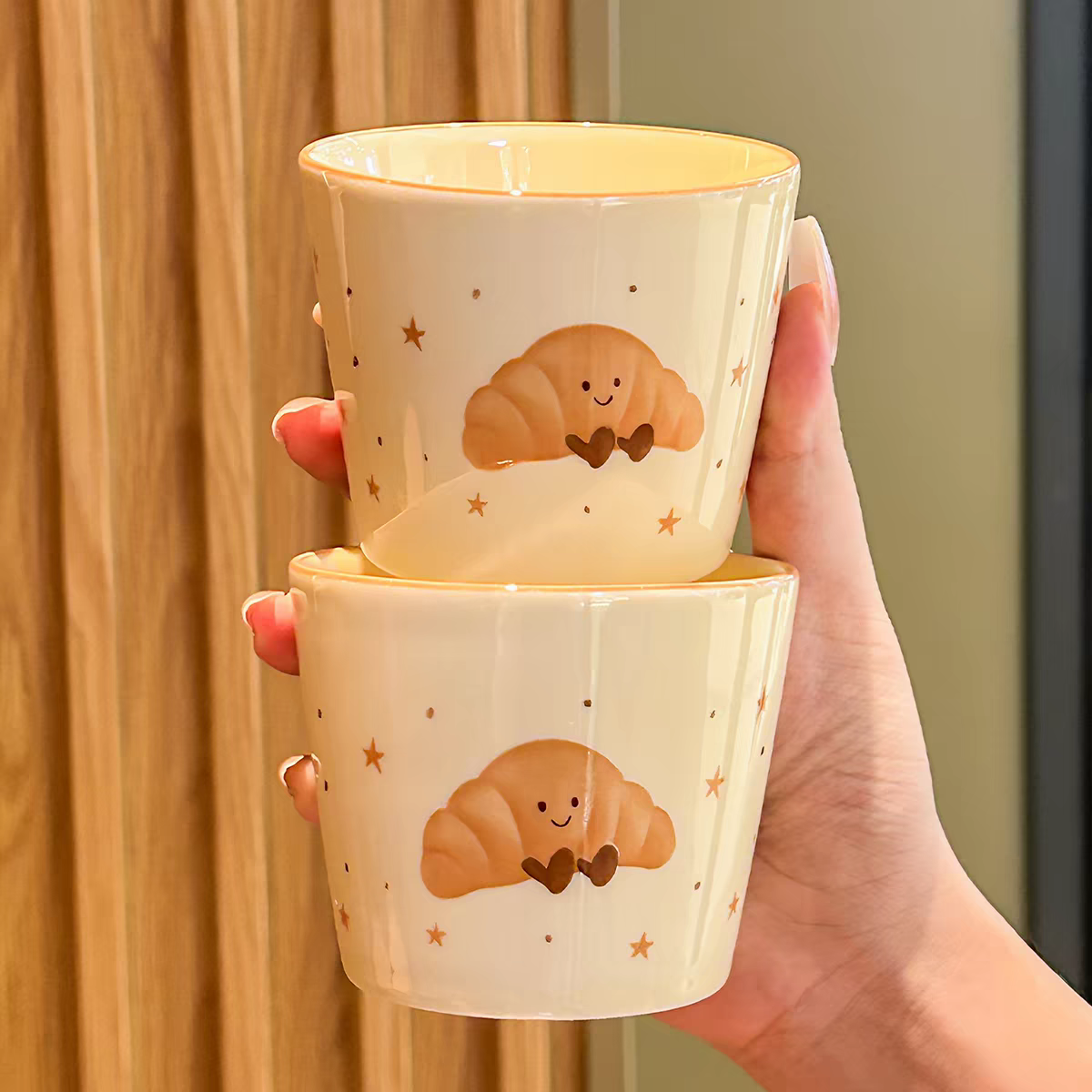 Croissant Hand Painted Ceramic Latte Cup - Small - 220ml