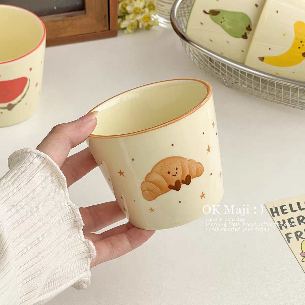 Croissant Hand Painted Ceramic Latte Cup - Small - 220ml
