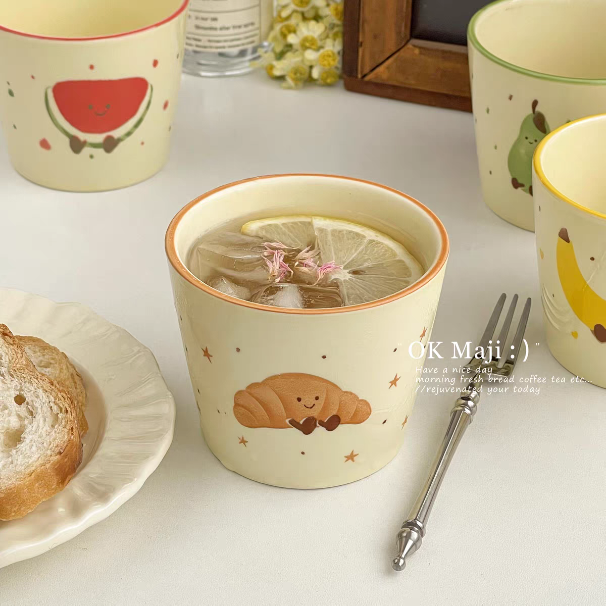 Croissant Hand Painted Ceramic Latte Cup - Small - 220ml