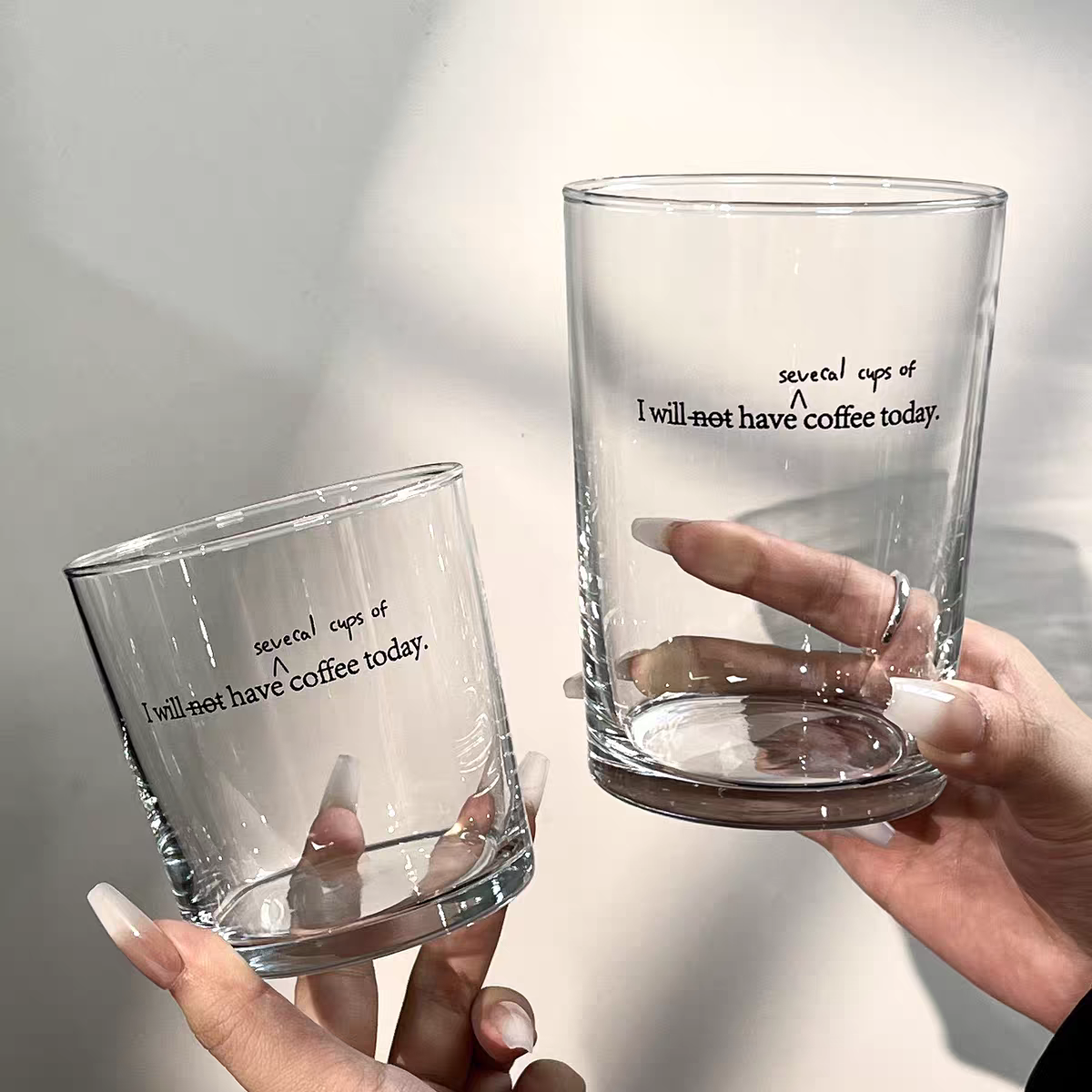 Japanese-Style Printed Latte Glass Cup - Thin Clear Glass