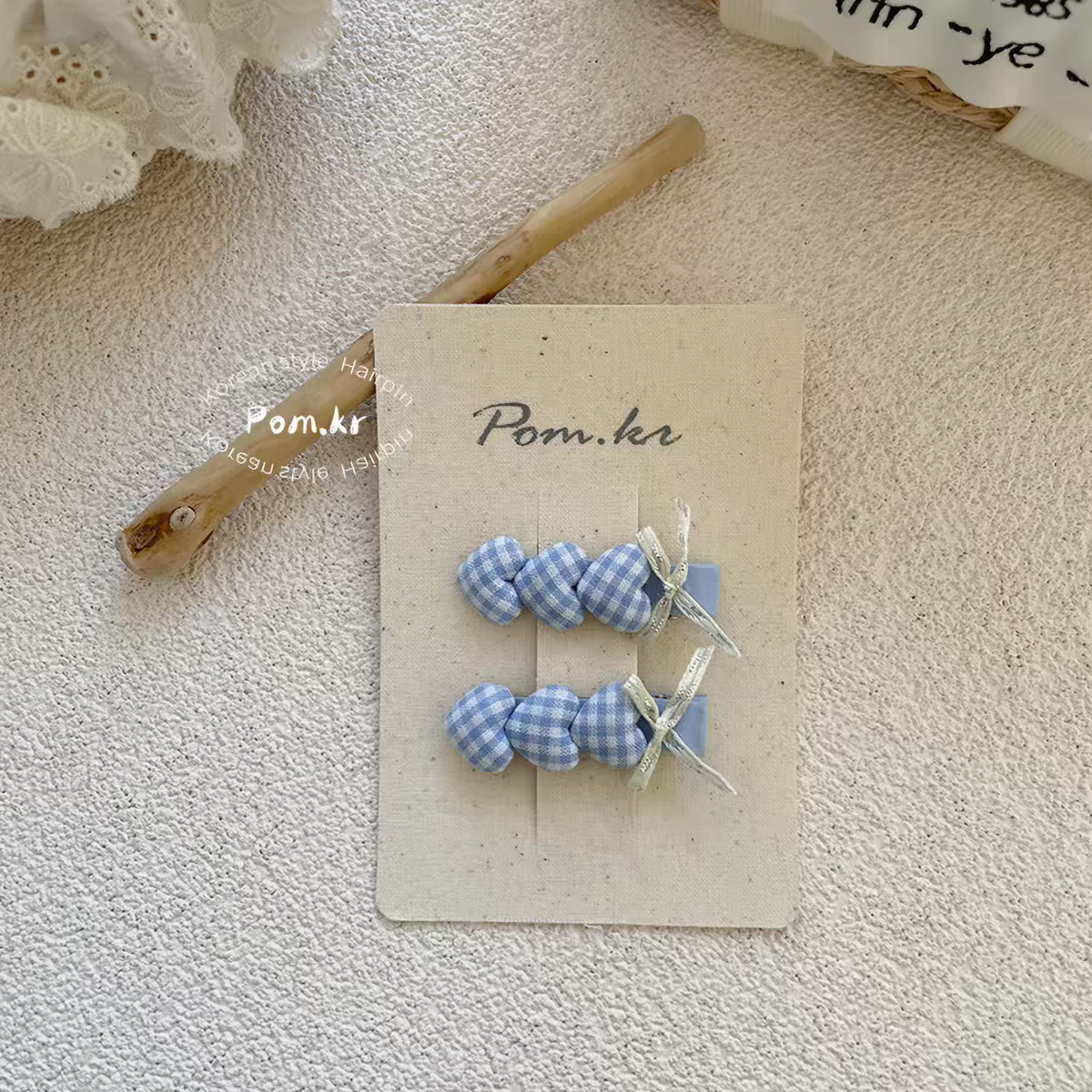 Pinteresty Blue Checked Hair Clips - Pair