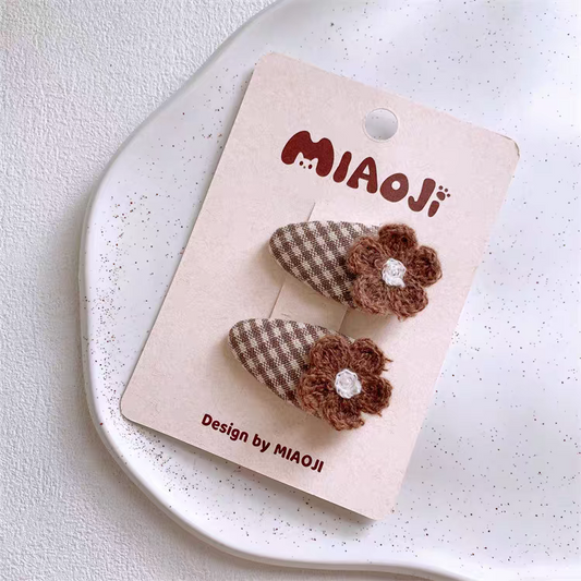 Pinteresty Brown Handmade Floral Clip Set (Pair)