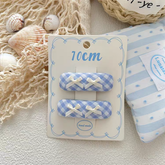 Pinteresty Blue Checked Hair Clips - Pair