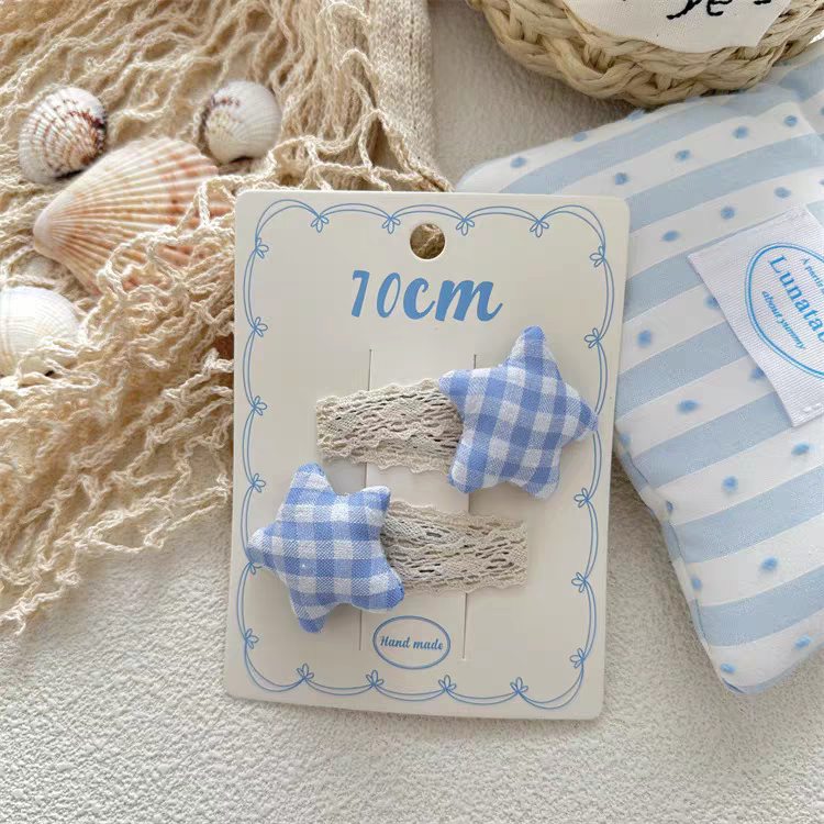 Pinteresty Blue Checked Hair Clips - Pair
