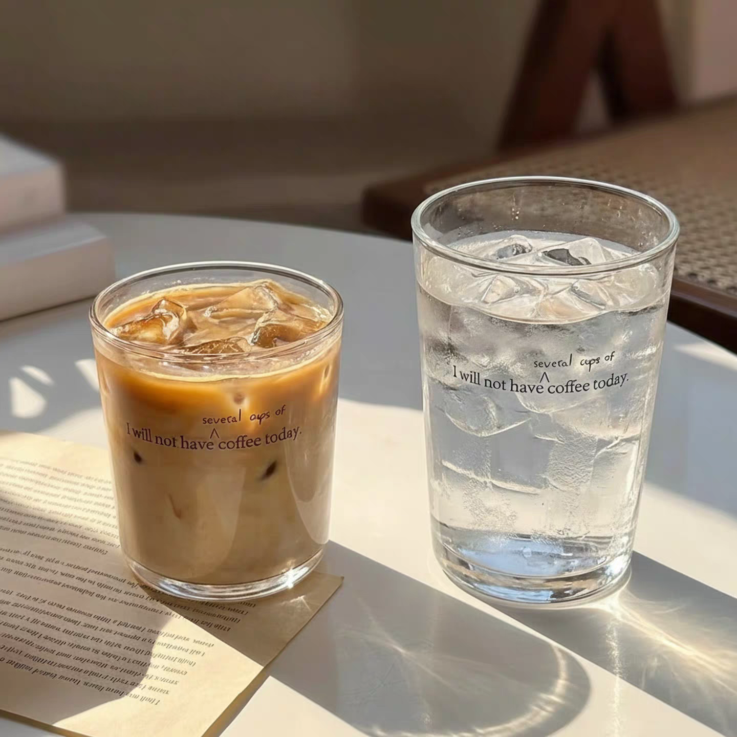 Japanese-Style Printed Latte Glass Cup - Thin Clear Glass