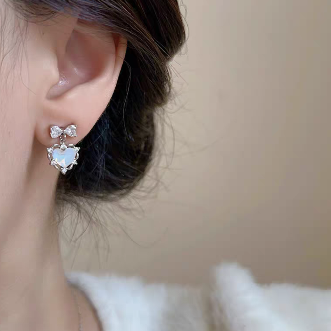 Aquamarine Blue Rhinestone Heart Earrings