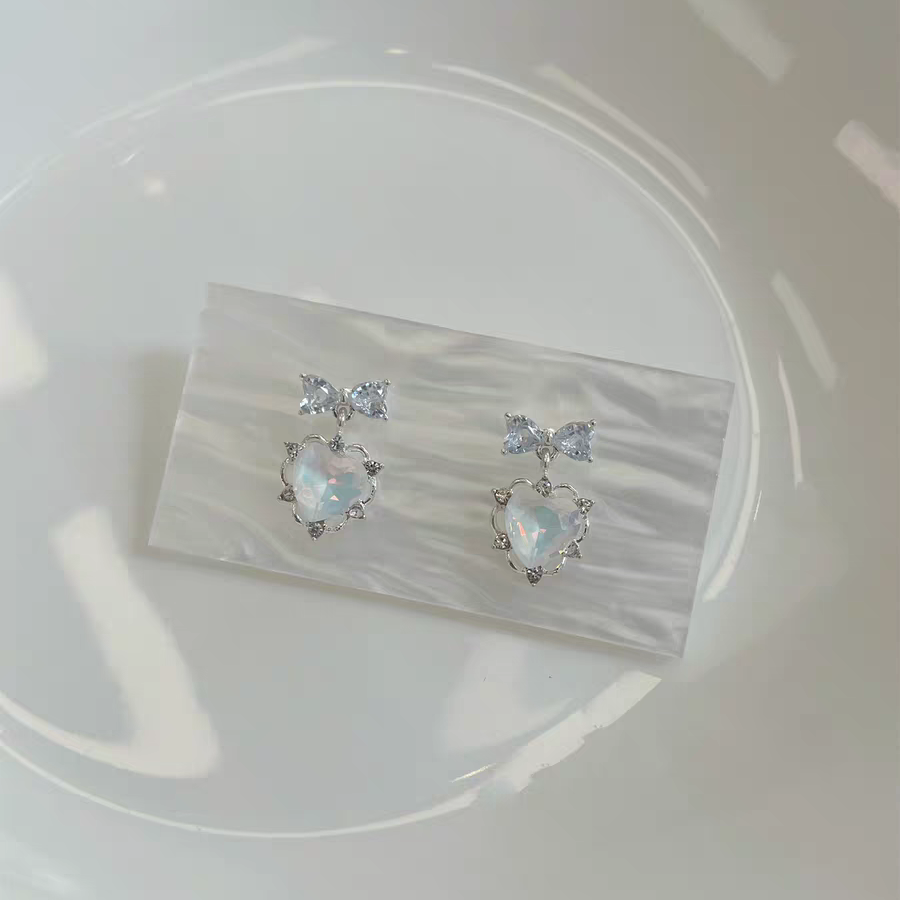 Aquamarine Blue Rhinestone Heart Earrings