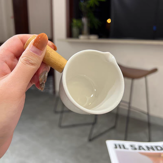 Milk Cup Sauce Ceramic Espresso Pouring Cup With Honey Wooden Handle