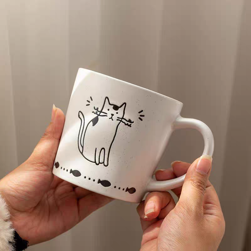 Japanese Hand-Painted Cat Art Ceramic Cup