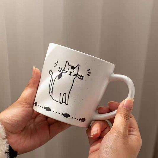 Japanese Hand-Painted Cat Art Ceramic Cup