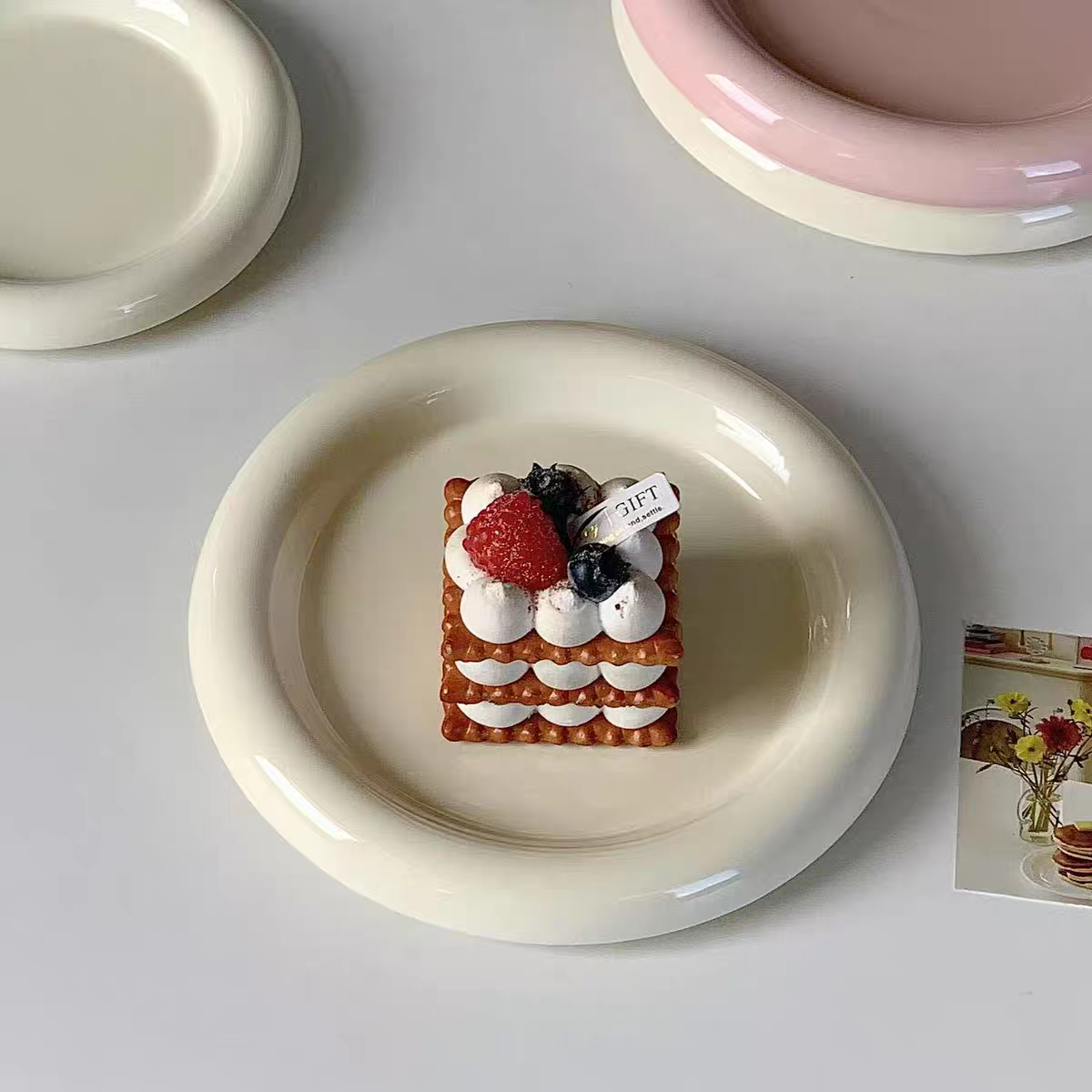 Ceramic Pinterest Bubble Plate - Set of 2 - Cream White