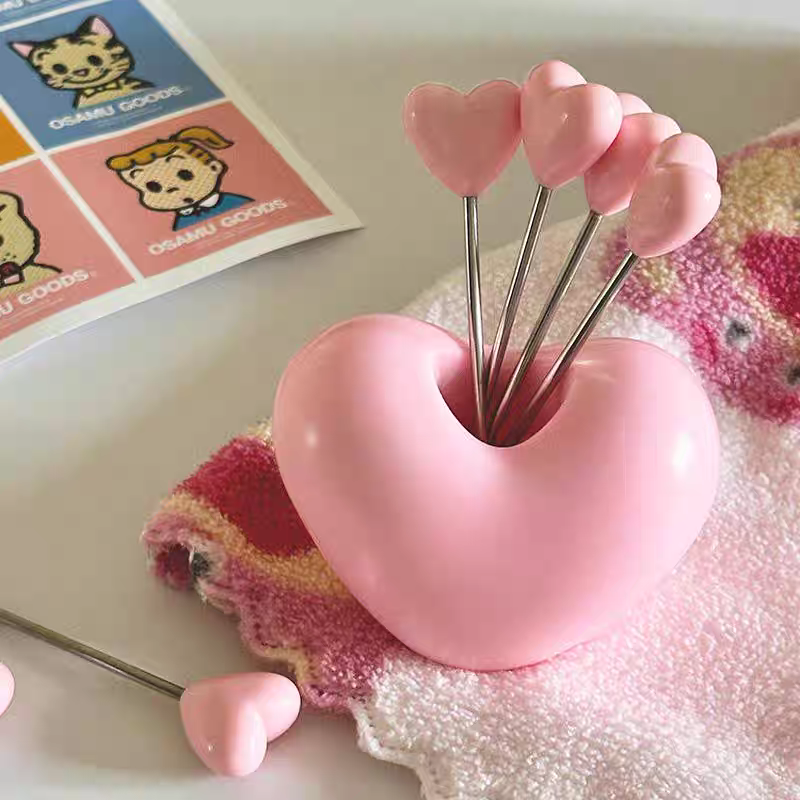 Pink Heart Shaped Fruit Pick