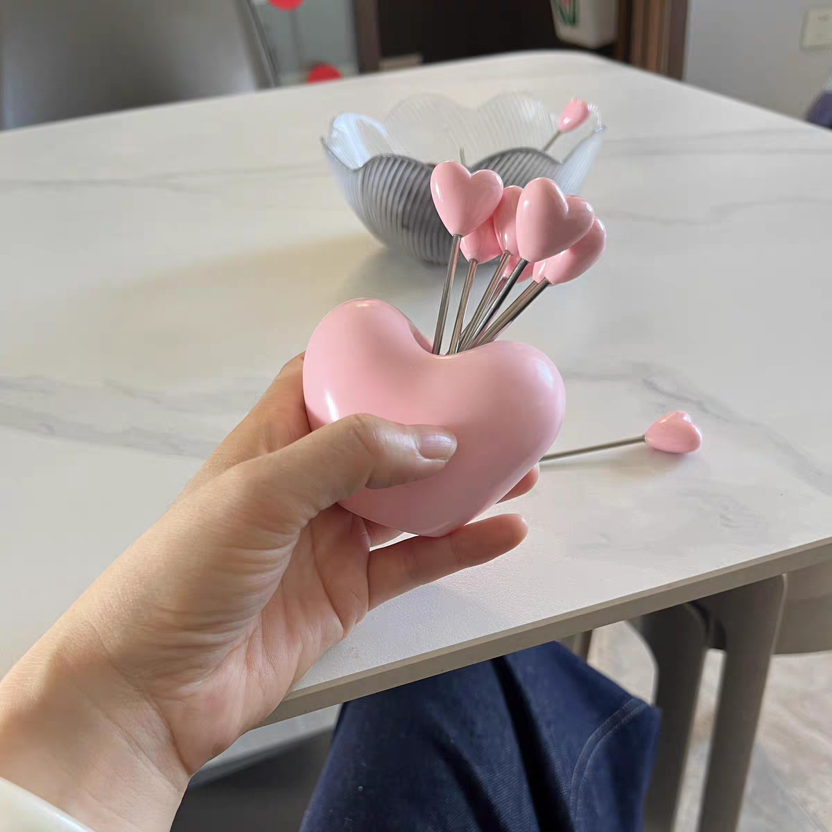 Pink Heart Shaped Fruit Pick